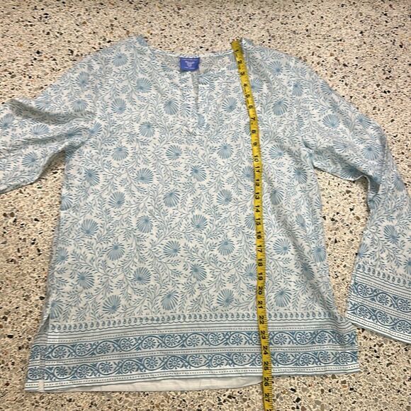 Pine Cone Hill Fine Linens cotton India blue white print tunic medium m - Picture 7 of 7